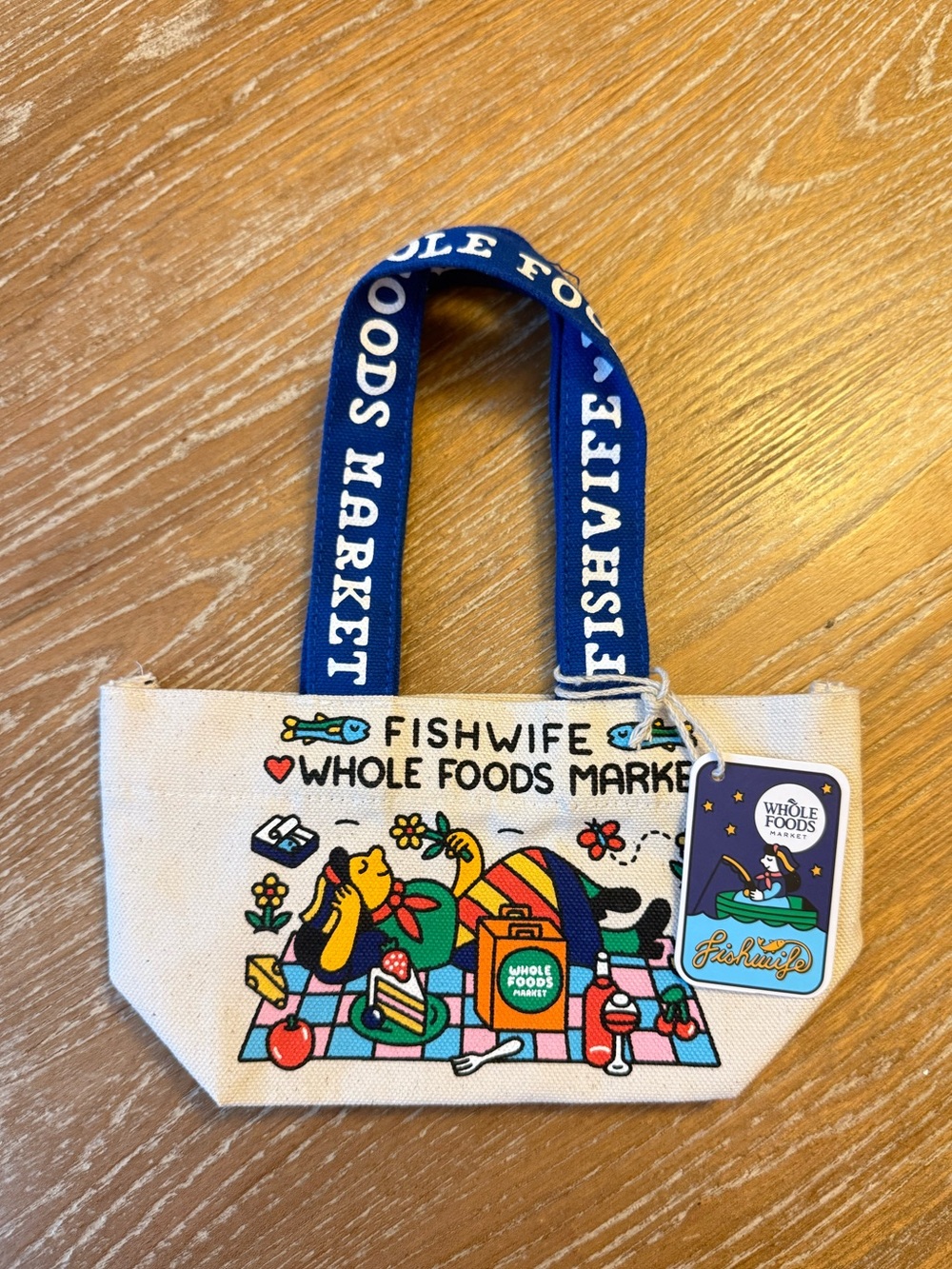 Whole Foods Market x Fishwife Micro Canvas Tote Bag - Blue Handles
